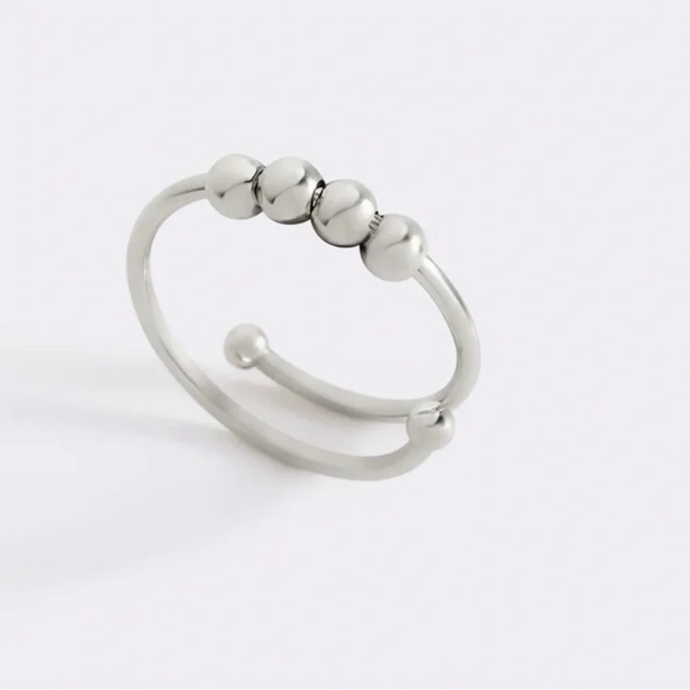 Elegant Silver Beaded Fidget Ring - Picture 1 of 3